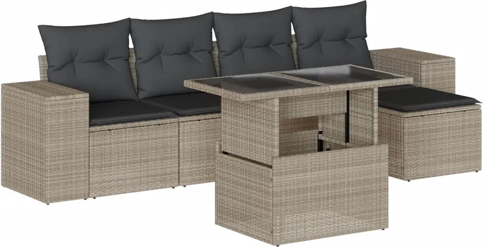 3269132 vidaXL Градински комплект с възглавници, 6 части, светлосив полиратан