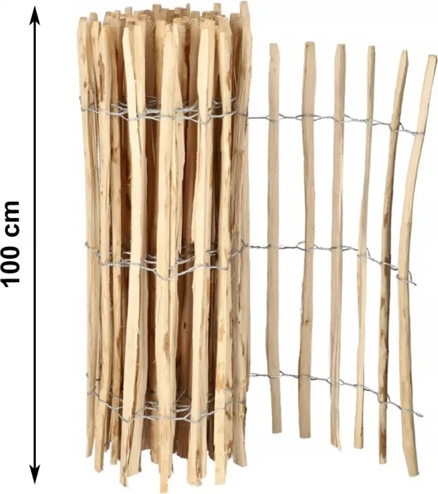 Градинска ограда от цепени лешникови пръчки, оплетени на тел 100 x 500 cm