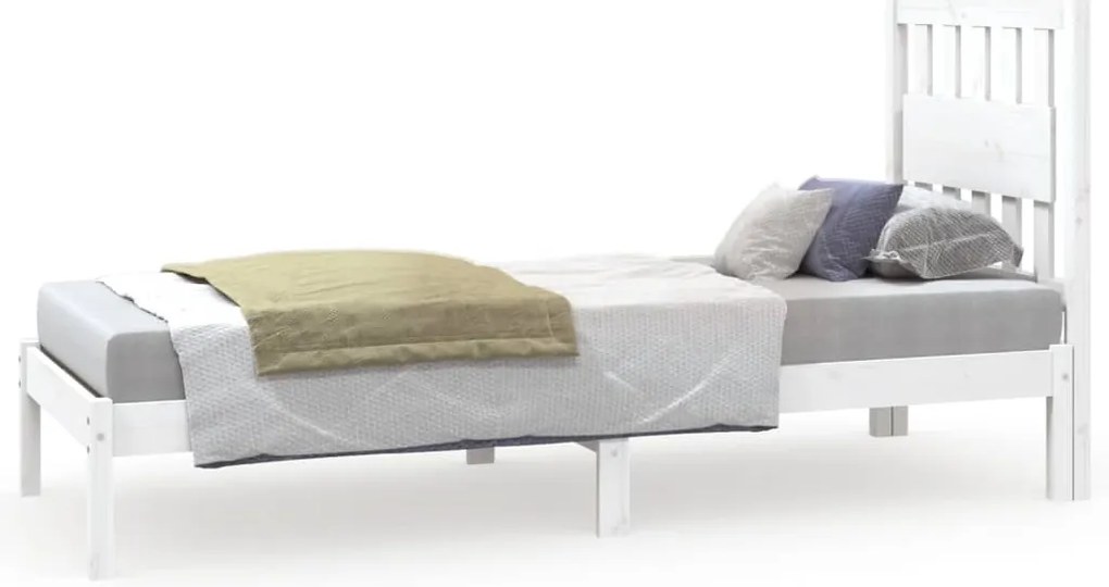 3103894 vidaXL Рамка за легло, бяла, бор масив, 75x190 см, Small Single