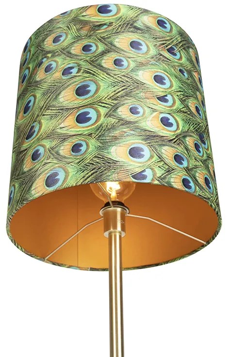 Подова лампа месинг с абажур паун 40 см - Simplo