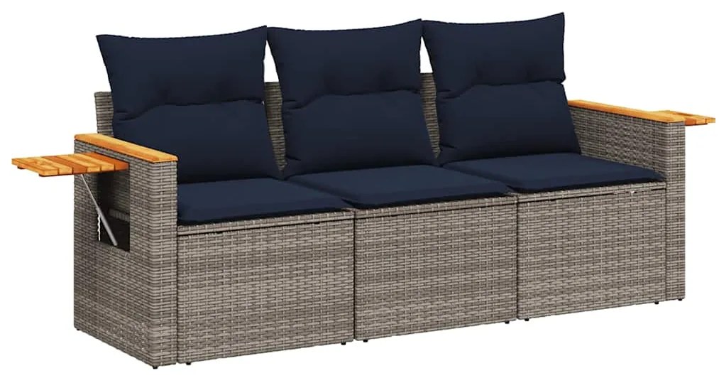 3226600 vidaXL Градински комплект с възглавници, 3 части, сив, полиратан