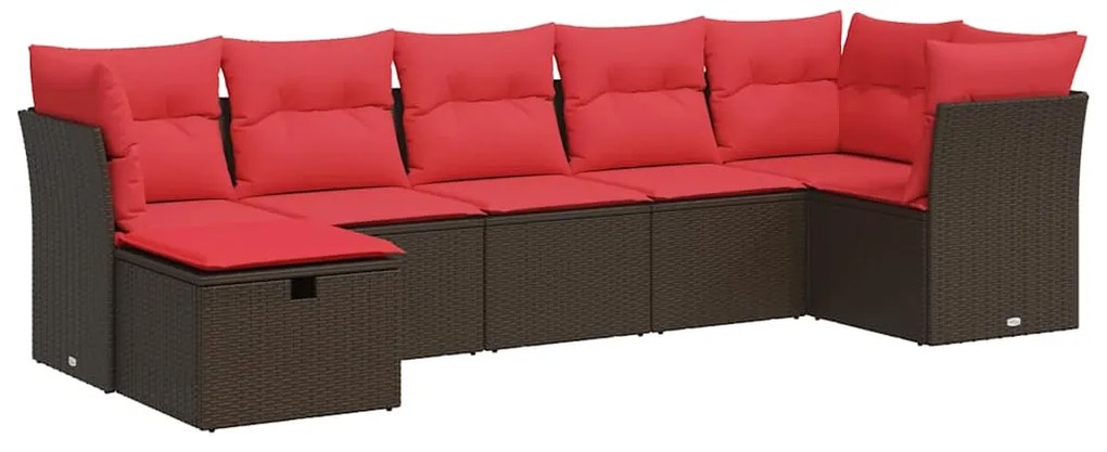 3325310 vidaXL Градински комплект с възглавници, 7 части, кафяв, полиратан