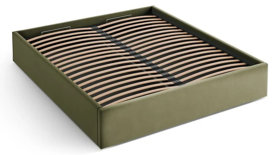 Зелено двойно легло 140x200 cm тапицирано с място за съхранение/без табла с включена подматрачна рамка Susan – Micadoni