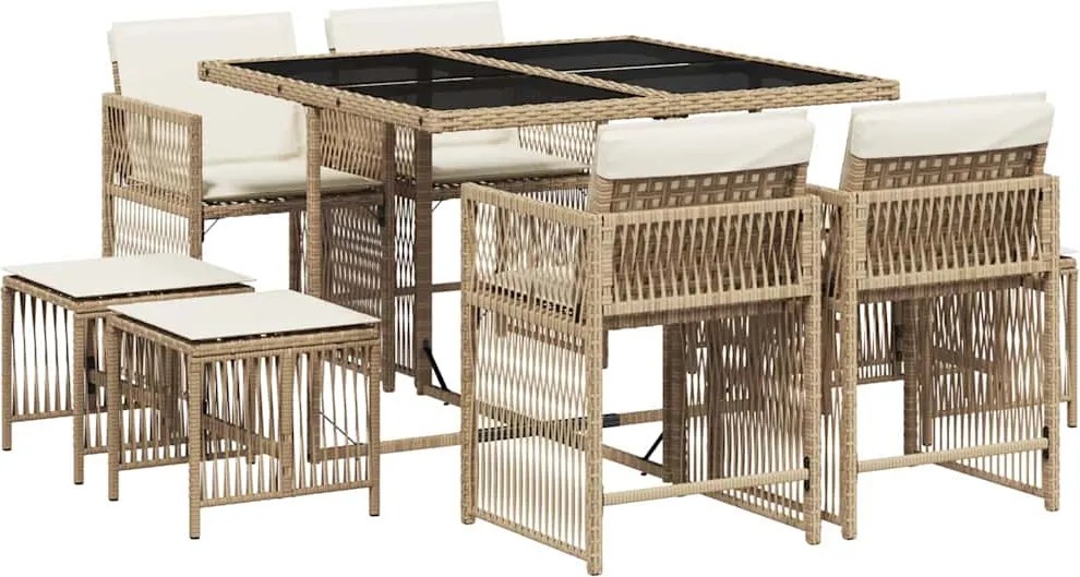 3211678 vidaXL Градински комплект с възглавници, 9 части, бежов полиратан