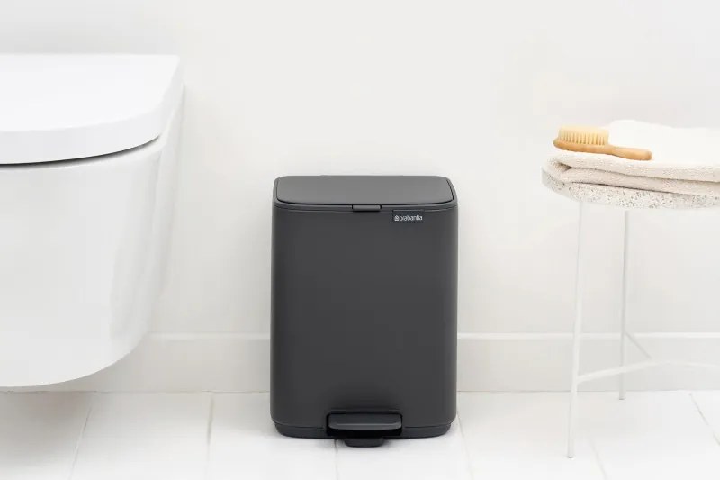 Кош за боклук Brabantia Bo Pedal 1010132, 7 л, Плавно затваряне, Гумирана основа, Минерално покритие, Тъмносив