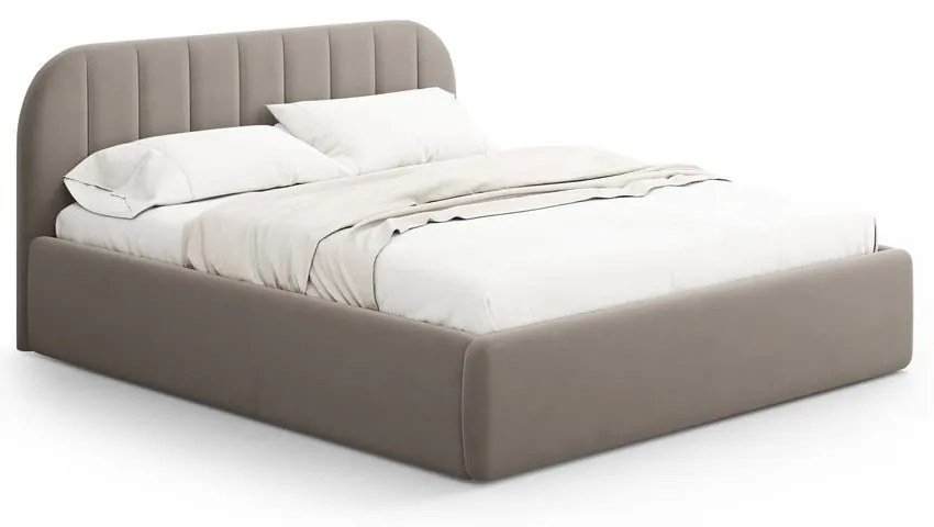 Светлокафяво двойно легло 140x200 cm тапицирано с място за съхранение с включена подматрачна рамка Juno – Windsor & Co Sofas