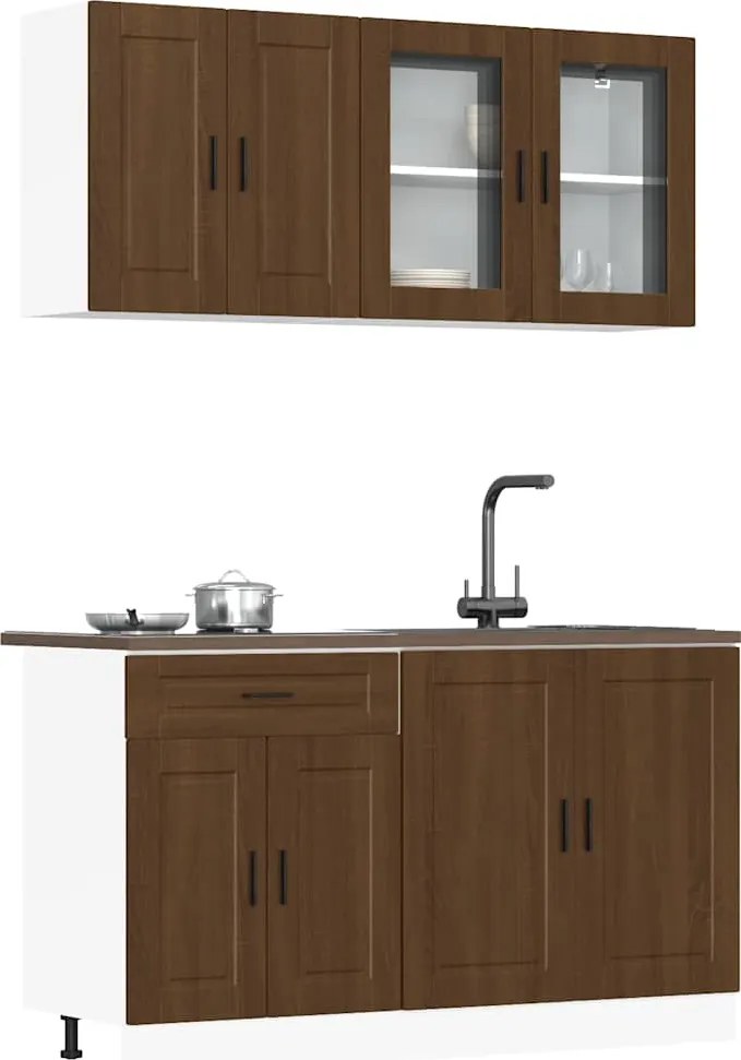 3314878 vidaXL Комплект кухненски шкафове от 4 части "Porto", кафяв дъб, инженерна дървесина
