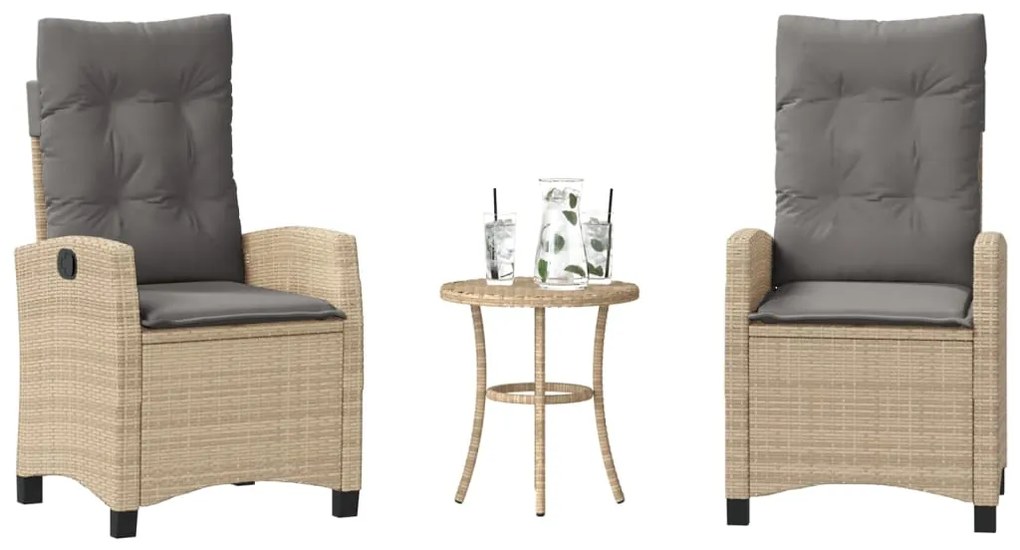 365229 vidaXL Бистро комплект с възглавници 3 части бежов микс полиратан