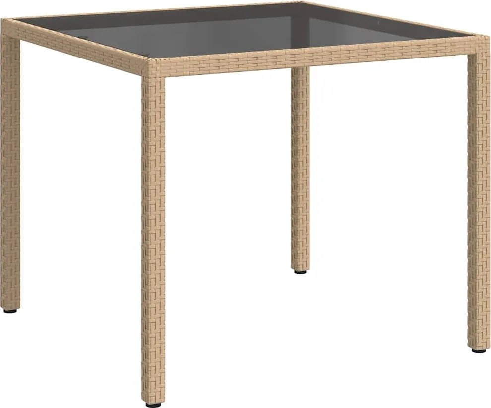 316703 vidaXL Градинска маса, 90x90x75 см, закалено стъкло и полиратан, бежова