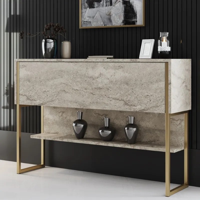 Буфет от меламин Luxe в цвят травертин - злато 120x30x80см.