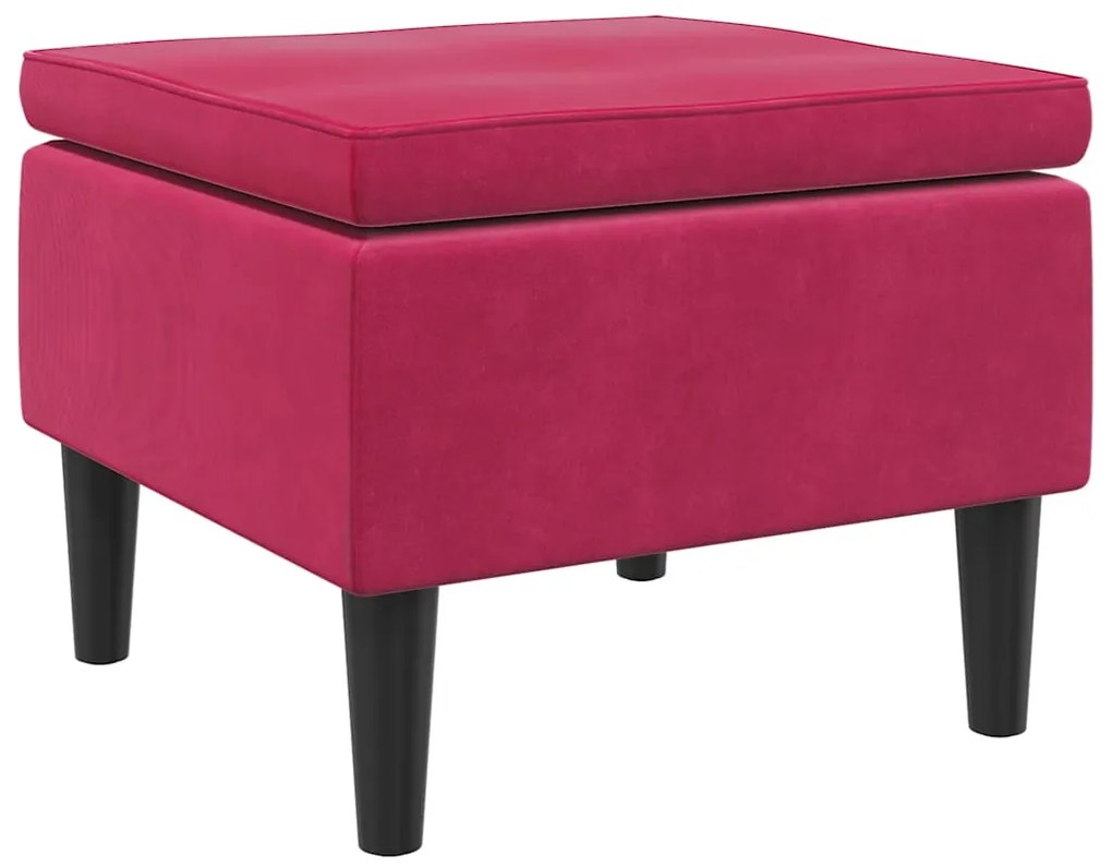 329441 vidaXL Табуретка с дървени крака, виненочервена, кадифе