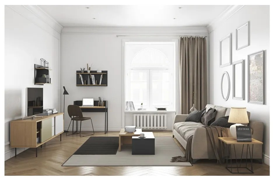 Черно работно бюро с детайли от дъбова дървесина Volga - TemaHome