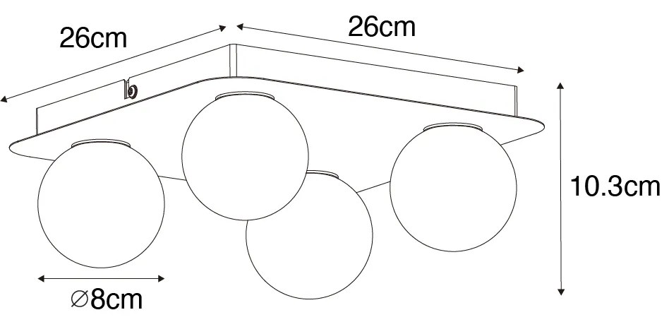 Модерна таванна лампа за баня черна квадратна 4-светлина - Cederic