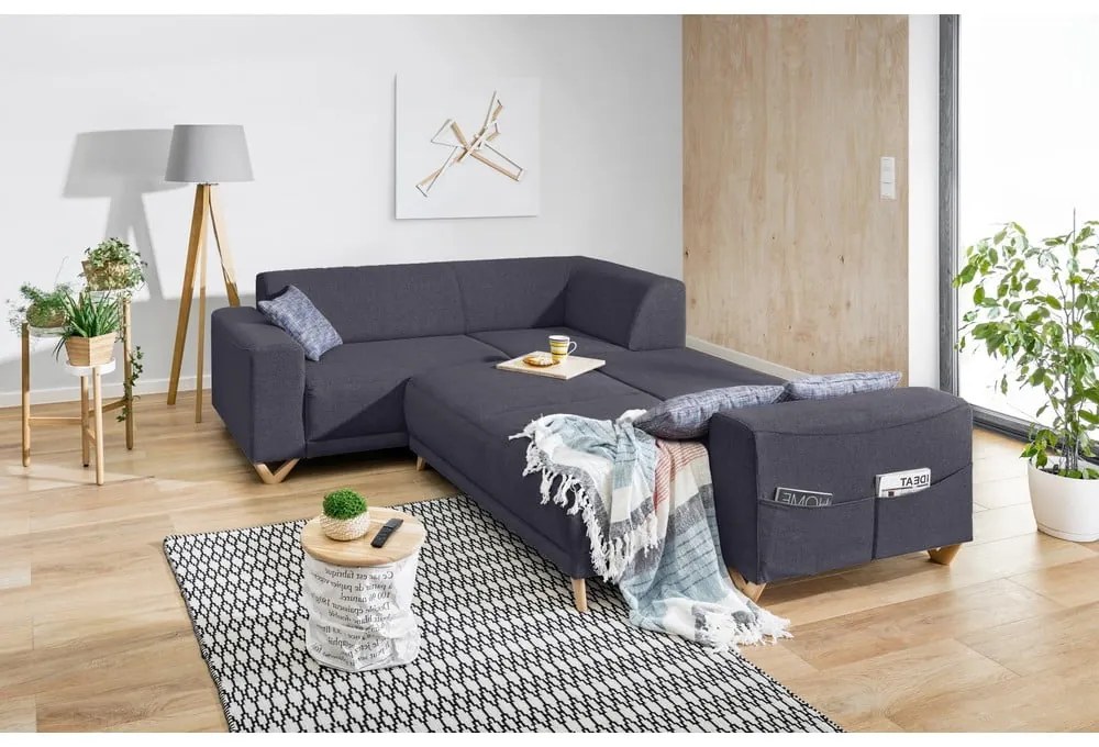 Антрацитен разтегателен/с място за съхранение ъглов диван (ляв ъгъл/L форма) Classy Sophie – Miuform