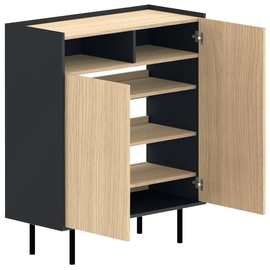 Шкаф за обувки в дъбов декор в черен и естествен цвят Sienna - TemaHome