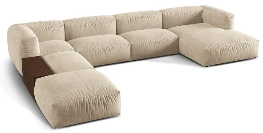 Бежов кадифен модулен ъглов диван (ляв ъгъл/U форма) Martina – Micadoni