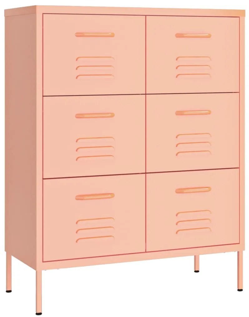 336148 vidaXL Шкаф с чекмеджета, розов, 80х35х101,5 см, стомана