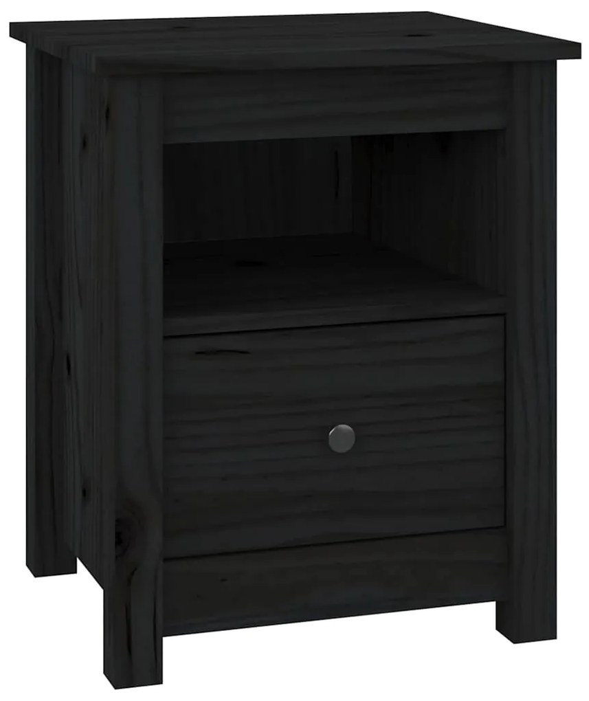 813717 vidaXL Нощно шкафче, черно, 40x35x49 см, борово дърво масив
