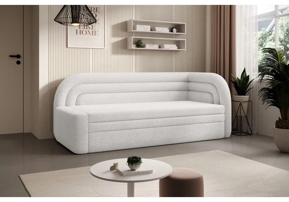 Кремав сгъваем/с място за съхранение диван от прежда с примки от букле десен ъгъл 223 cm Fabillo – ELTAP