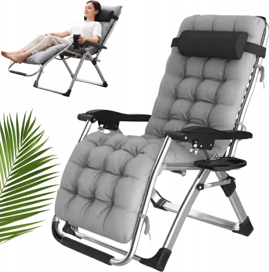 Сгъваем градински шезлонг с възглавница TDC01-BK Сив