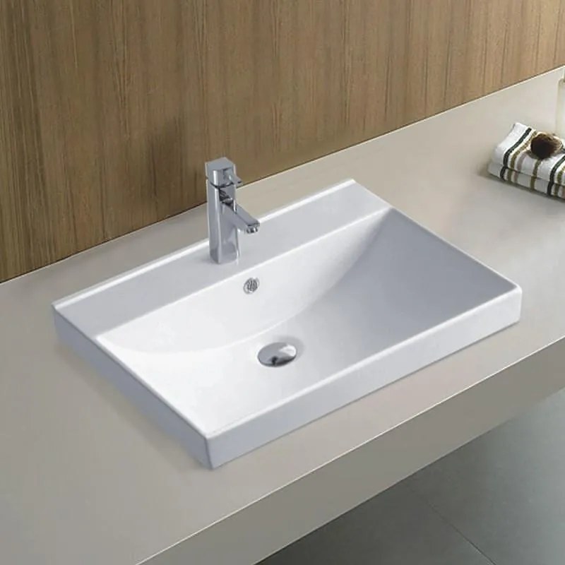 Мивка за баня МАЙЛО 5953W 76CM, Inter Ceramic, монтаж върху мебел, порцелан, бял гланц, 76х47х19см