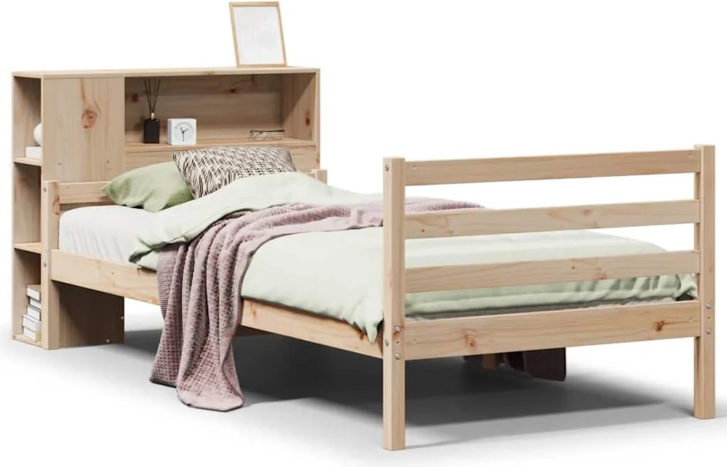 3322219 vidaXL Легло с рафтове за книги, без матрак, 100x200 см, бор масив