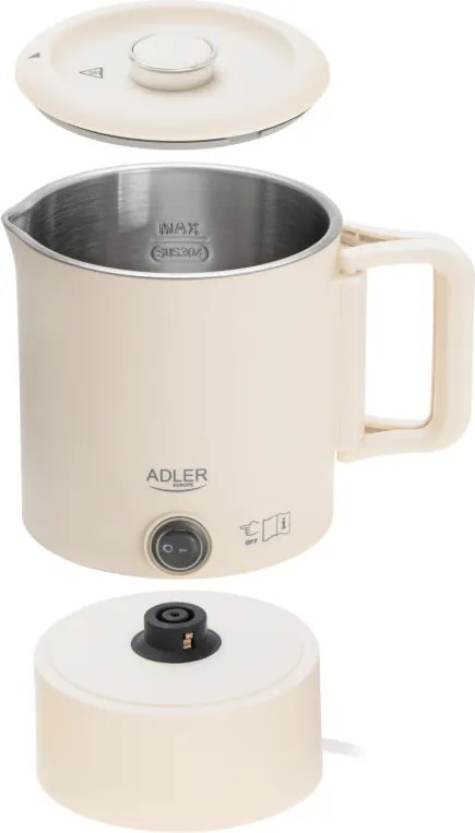 Електрическа кана за туризъм Adler AD 1388b, 650W, 0.8 л, Сваляем капак, Въртяща се основа, Бежов