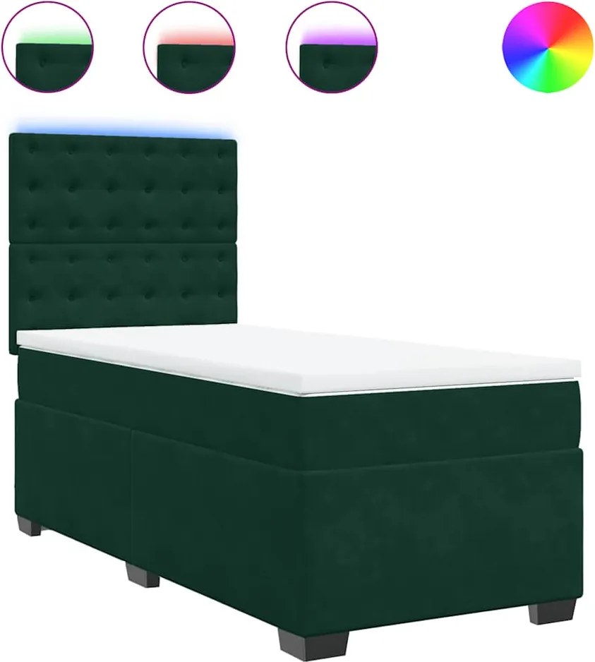 3293125 vidaXL Боксспринг легло с матрак, тъмнозелено, 90x200 см, кадифе