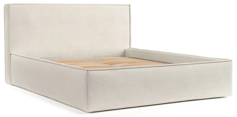Кремаво тапицирано двойно легло с място за съхранение с включена подматрачна рамка 180x200 cm Lounge L – Maison de Rêve