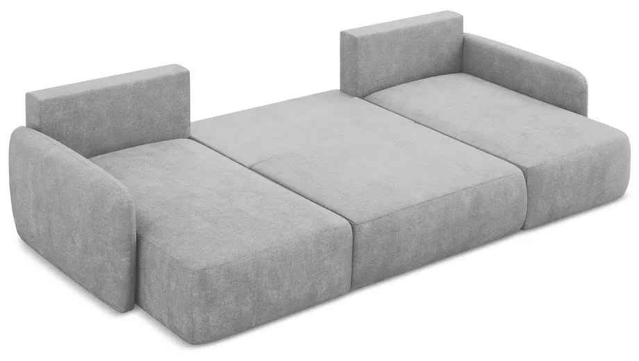 Светлосив шенилов разтегателен ъглов диван с място за съхранение (U форма) Lilo – Makamii