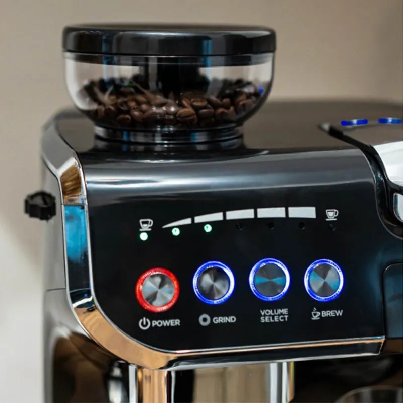 Еспресо машина за мляно кафе и капсули 8 в 1 Oliver Voltz OV51171L8M, 2672W, 2 л, 5 адаптера, 19 bar, Вградена кафемелачка, Черен