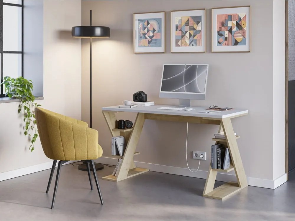 Работна маса с бял плот 60x137 cm Butterfly – Marckeric