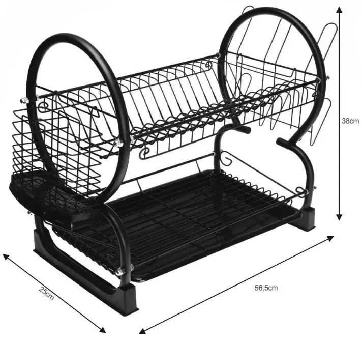 Разопакован: Сушилник за съдове на 2 нива Kinghoff KH 1500, 56.5 cm, Приставки за чаши и прибори, Черен