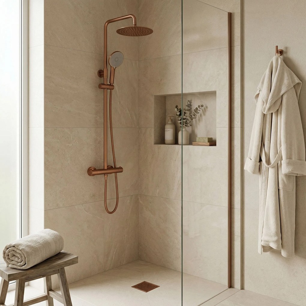 Душ комплект без чучур с термостат Rea Lungo Copper Brush