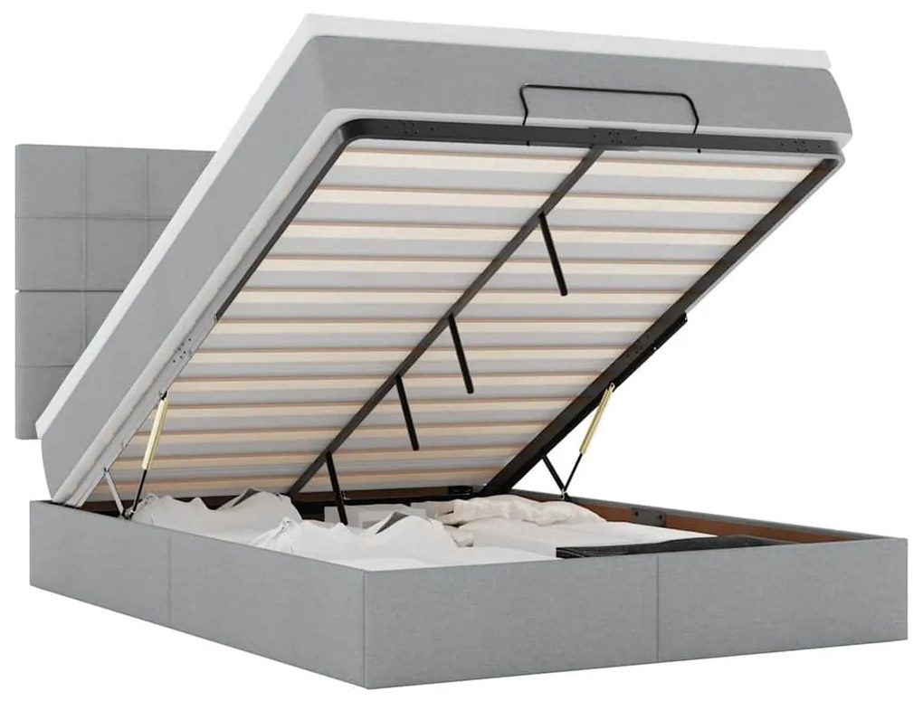 3314010 vidaXL Османска легло с матрак и LED, светлосиво, 140x200 см, плат