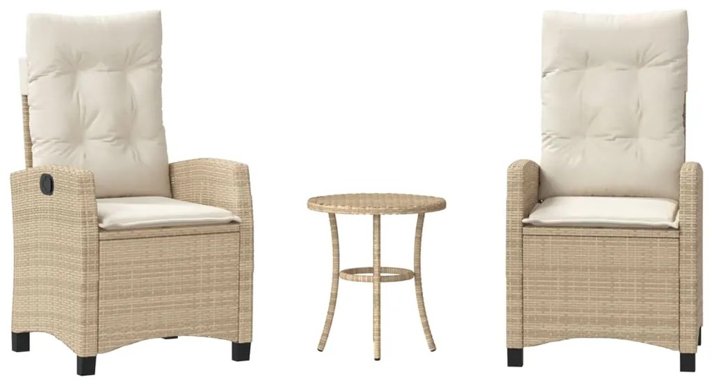 365228 vidaXL Бистро комплект с възглавници 3 части бежов полиратан