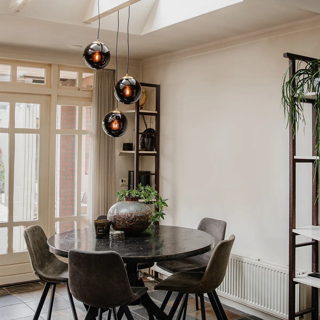 Интелигентен висящ аплик месинг с черно стъкло с 3 Wifi ST64 - Pallon