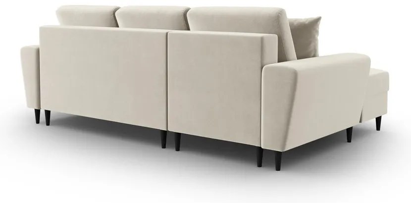 Бежов кадифен разтегателен ъглов диван с място за съхранение (ляв ъгъл) Kyoto – Cosmopolitan Design