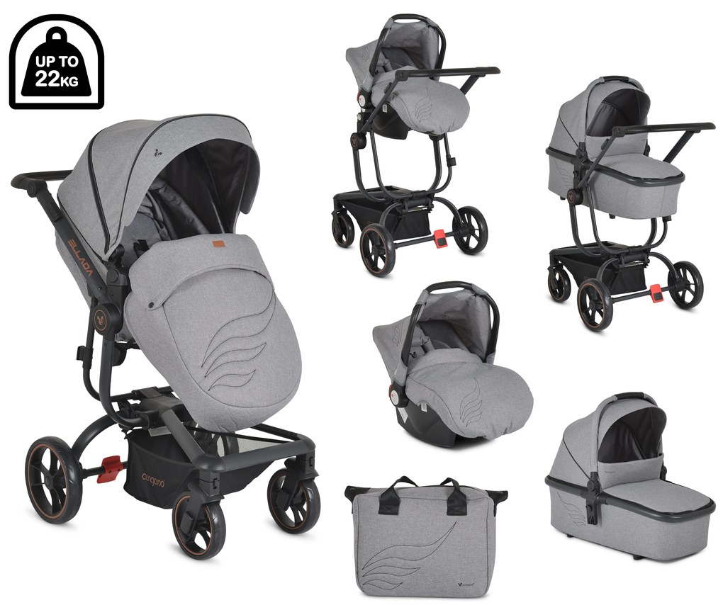 Cangaroo  -  Комбинирана детска количка Ellada 3в1 сив