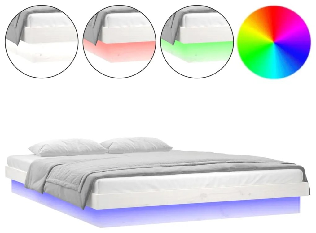 820013 vidaXL LED рамка за легло бяло 135x190 см Double масивно дърво