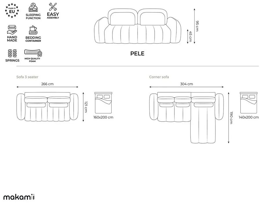 Светлокафяв разтегателен ъглов диван с място за съхранение от букле (десен ъгъл) Pele – Makamii