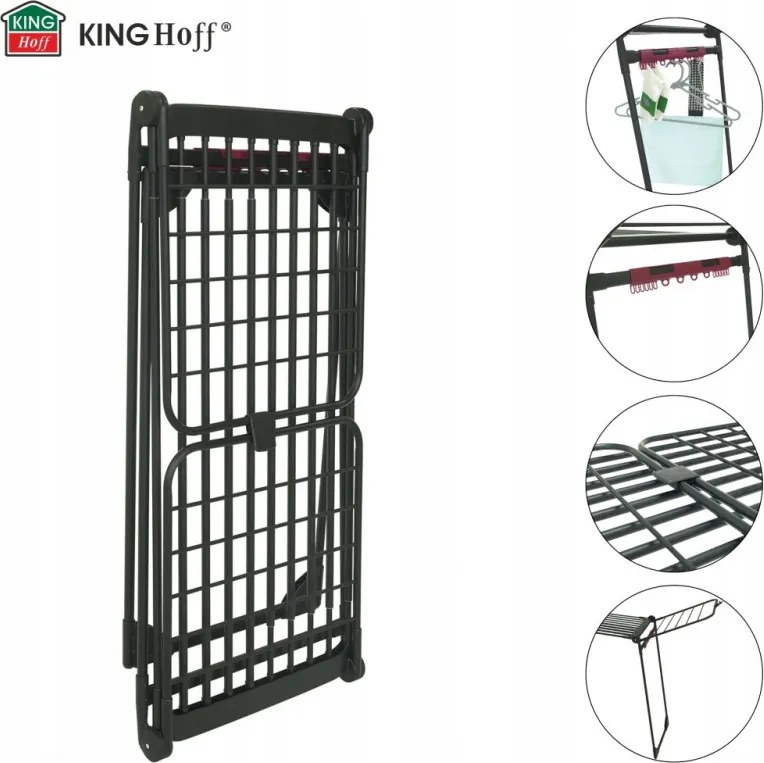 Сушилник за дрехи Kinghoff KH 2045, 30 м, До 25 кг, Сгъваем, Стомана, Черен