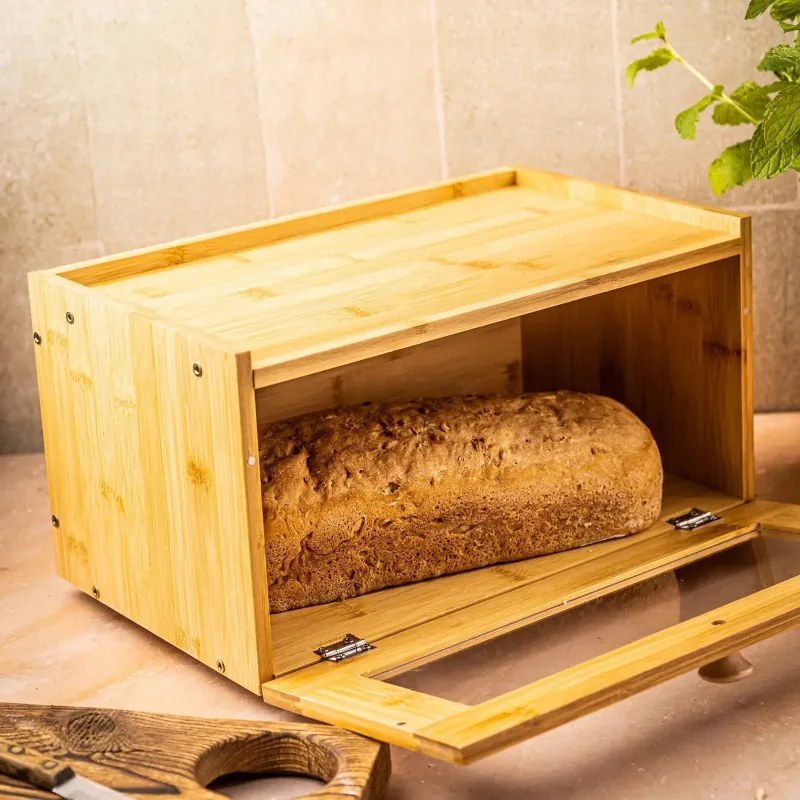 Кутия за хляб Klausberg KB 7923, 35.5 см, Акрилно прозорче, Бамбук, Кафяв