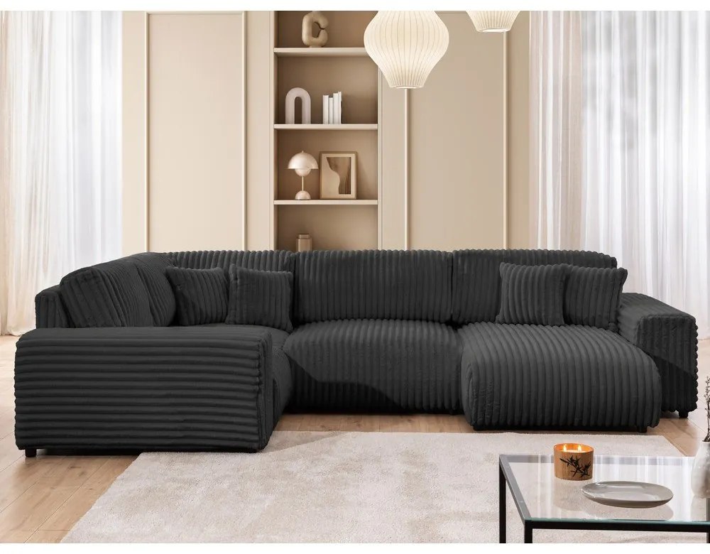 Тъмносив ъглов диван от рипсено кадифе (ляв ъгъл/U форма) Justin – Ropez