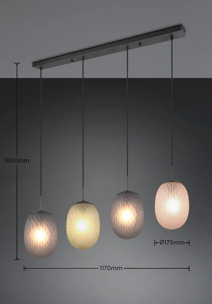 Матово черно висящо осветително тяло със стъклен абажур Facette – Trio