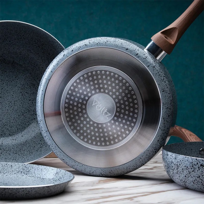 Тиган с капак Oliver Voltz Siena OV51319J26CD, 26 см, Дълбок, Мраморно покритие, Индукция, Сив