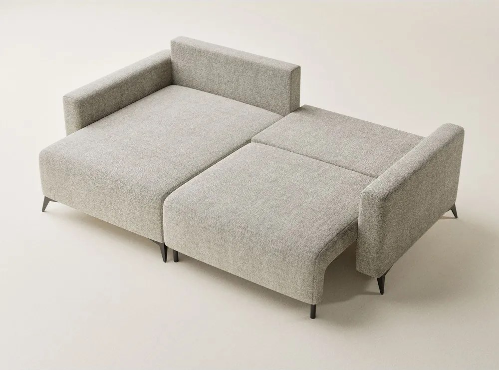 Бежов шенилов сгъваем/с място за съхранение ъглов диван (ляв ъгъл) Leon – Maison de Rêve