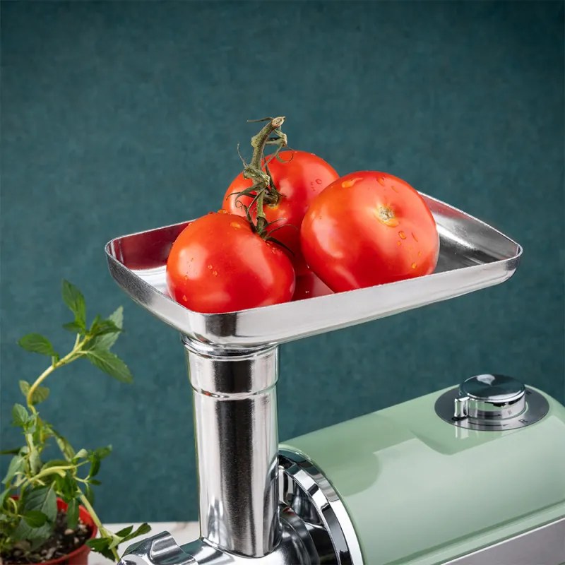 Месомелачка с приставка за домати Oliver Voltz OV51991F, 600/1800W, Аксесоар за колбаси, Зелен