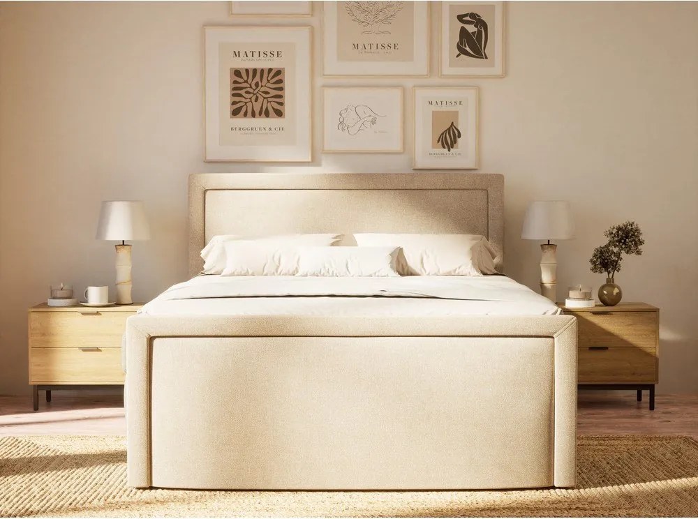 Бежово боксспринг легло 160x200 cm с място за съхранение Fresco – Maison de Rêve