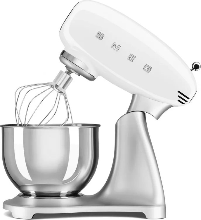 Планетарен миксер Smeg SMF04WHEU, 800W, 4.8 л, 10 скорости, Функция за плавен старт, Крачета против хлъзгане, Бял/Инокс